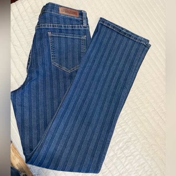 Classic Blue Striped Boot Cut Jeans for Women - Picture 2 of 3